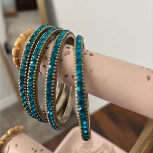 Elegant Blue and Gold Bangle Set